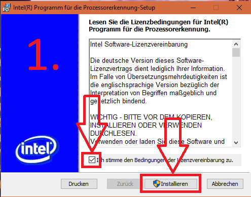 Intel Processor Identification Utility (Installation: Schritt 1)