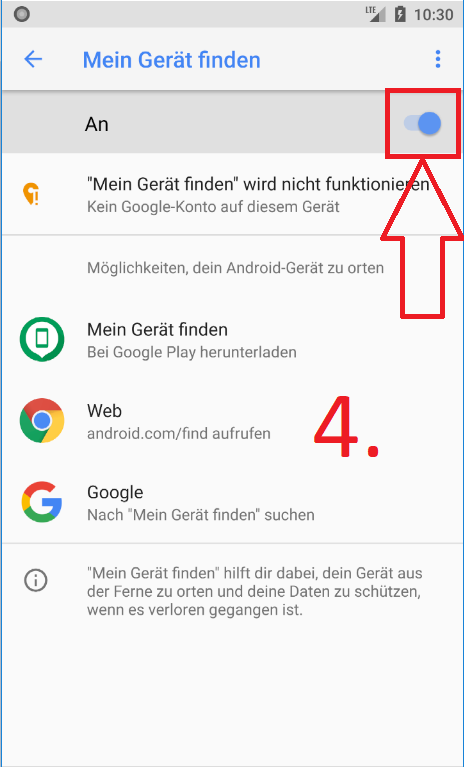 Android Oreo: Mein Gerät finden deaktivieren (Schritt 4a)