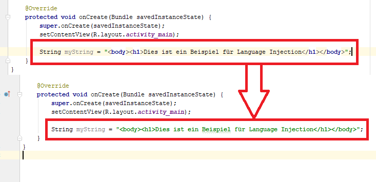Unterschied: Language Injection vs. Nicht Language Injection