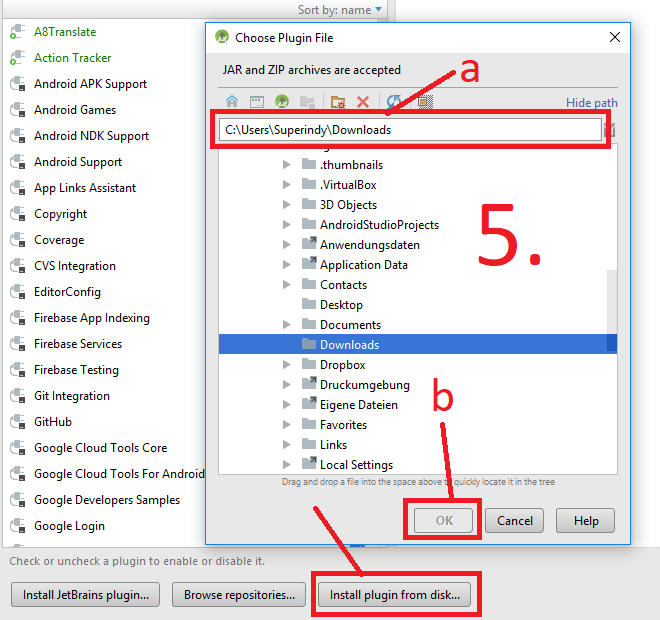 Android-Studio: Plugins hinzufügen (Schritt 5)