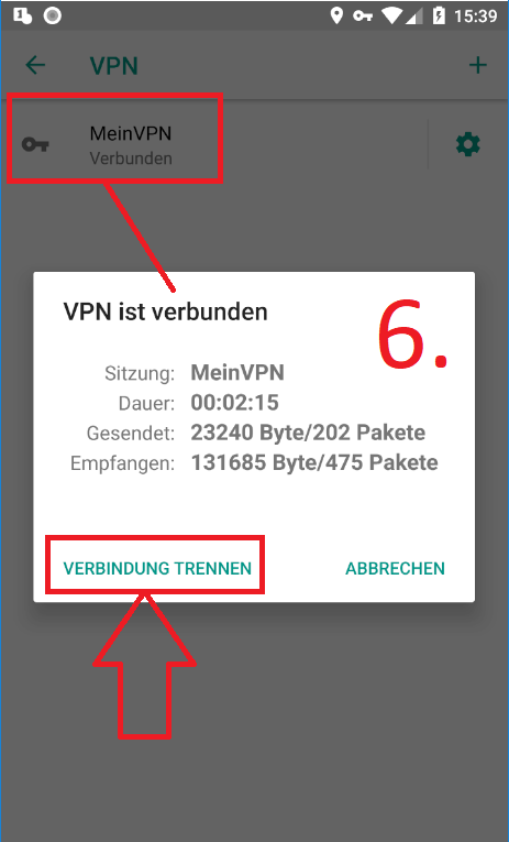 Android-Oreo: VPN trennen (Schritt 6)