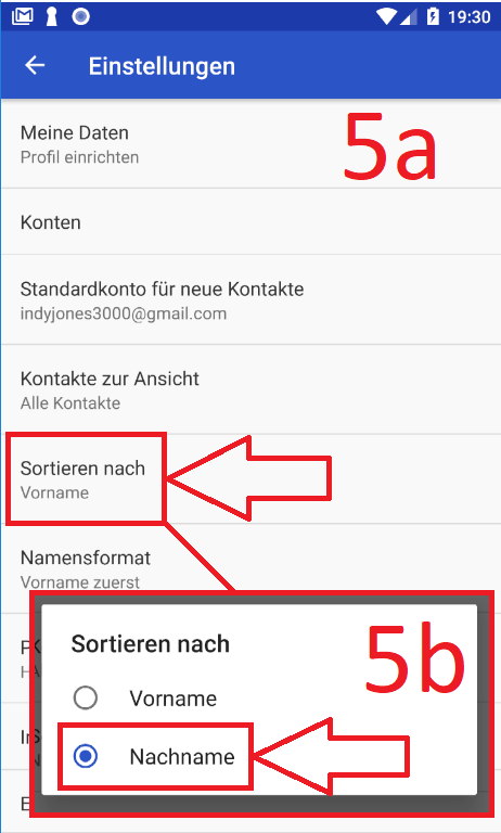 Android 8 (Oreo): Kontakte nach Nachname sortieren (Schritt 5)