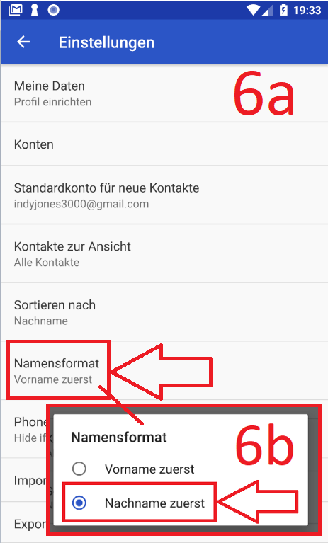 Android 8 (Oreo): Kontakte nach Nachname sortieren (Schritt 6)