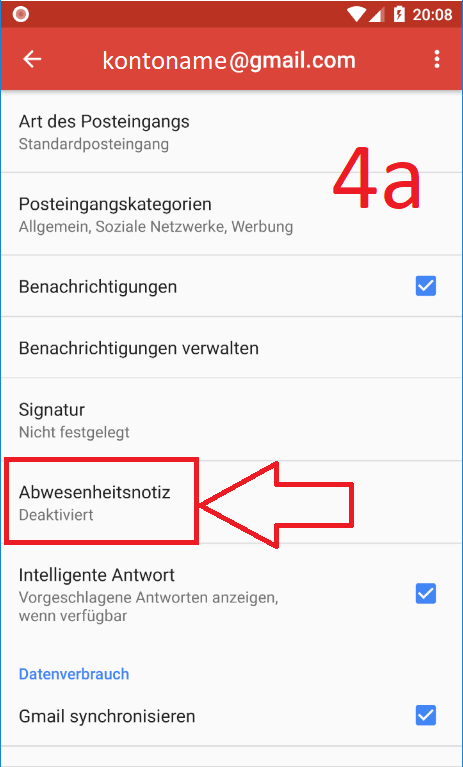 Android 8 (Oreo): In der Gmail-App eine Abwesenheitsnotiz einrichten (Schritt 4a)