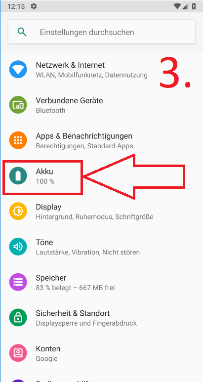 Android 9 (Pie): Energiesparmodus einschalten (Schritt 3)