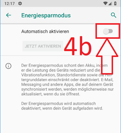 Android 9 (Pie): Energiesparmodus einschalten (Schritt 4b)