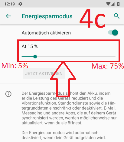 Android 9 (Pie): Energiesparmodus einschalten (Schritt 4c)