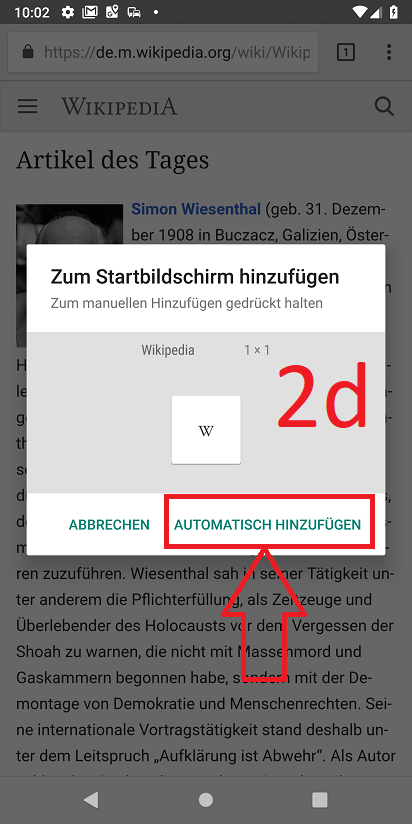 Android 9 (Pie): Link zu Website als Icon auf dem Startbildschirm anlegen (Schritt 2d)