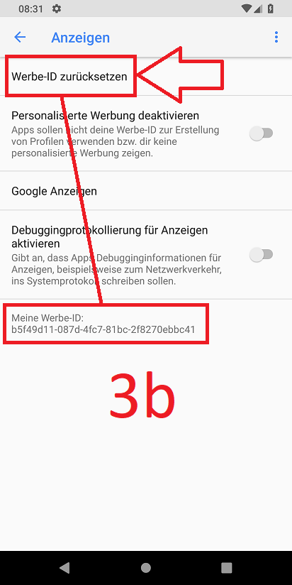 Android 9 (Pie): Personalisierte Werbung deaktivieren (Schritt 3b)